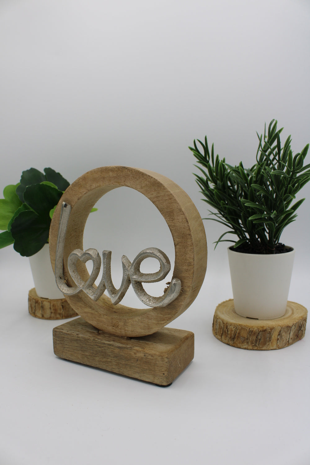 Présentoir cercle "Love, Home" en bois de manguier marron