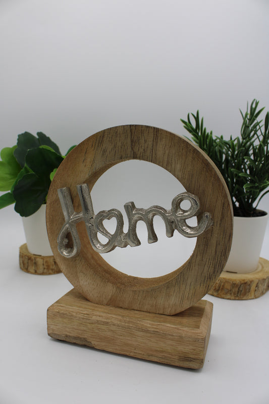 Présentoir cercle "Love, Home" en bois de manguier marron