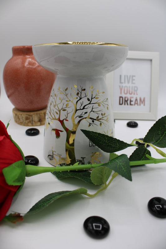 Brûleur à Huile Essentielle en Céramique avec Impression Dorée