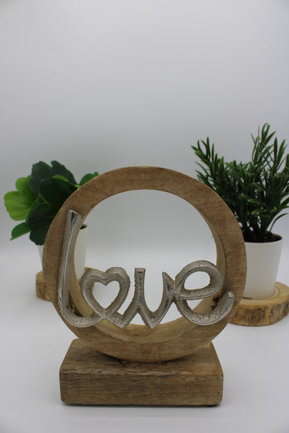 Présentoir cercle "Love, Home" en bois de manguier marron